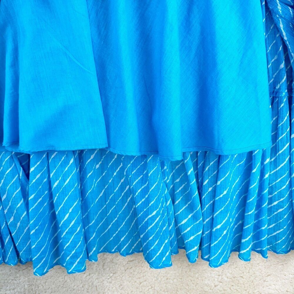 Lauren Ralph Lauren Womens Maxi Skirt Large Aqua Striped Tiered Cotton Lined - Picture 2 of 8